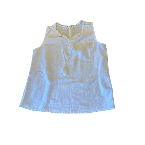 J.McLaughlin Womens Sleeveless Blouse Size M White Linen Cotton Blend Coastal - Picture 1 of 6